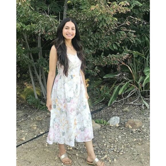 H&M Floral Print Linen Blend Button Dress Midi New - Picture 6 of 8